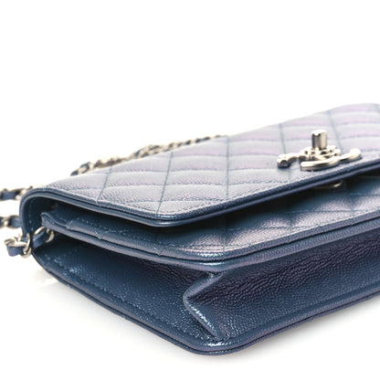 Chanel Iridescent Caviar Camellia Quilted Wallet on Chain WOC Dark Blue 10 of 12