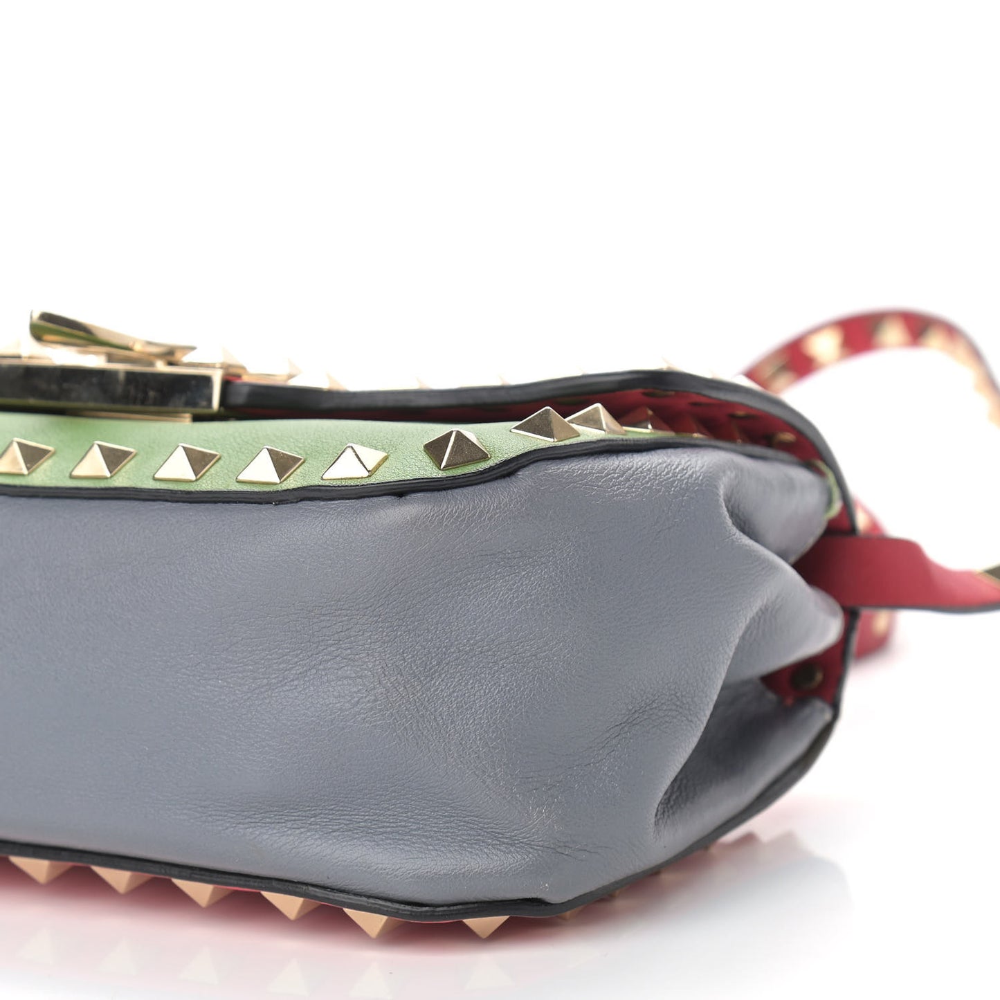 Vitello Colorblock Mini Rockstud Flap Saddle Crossbody Bag Deep Rose Green Grey Scarlet