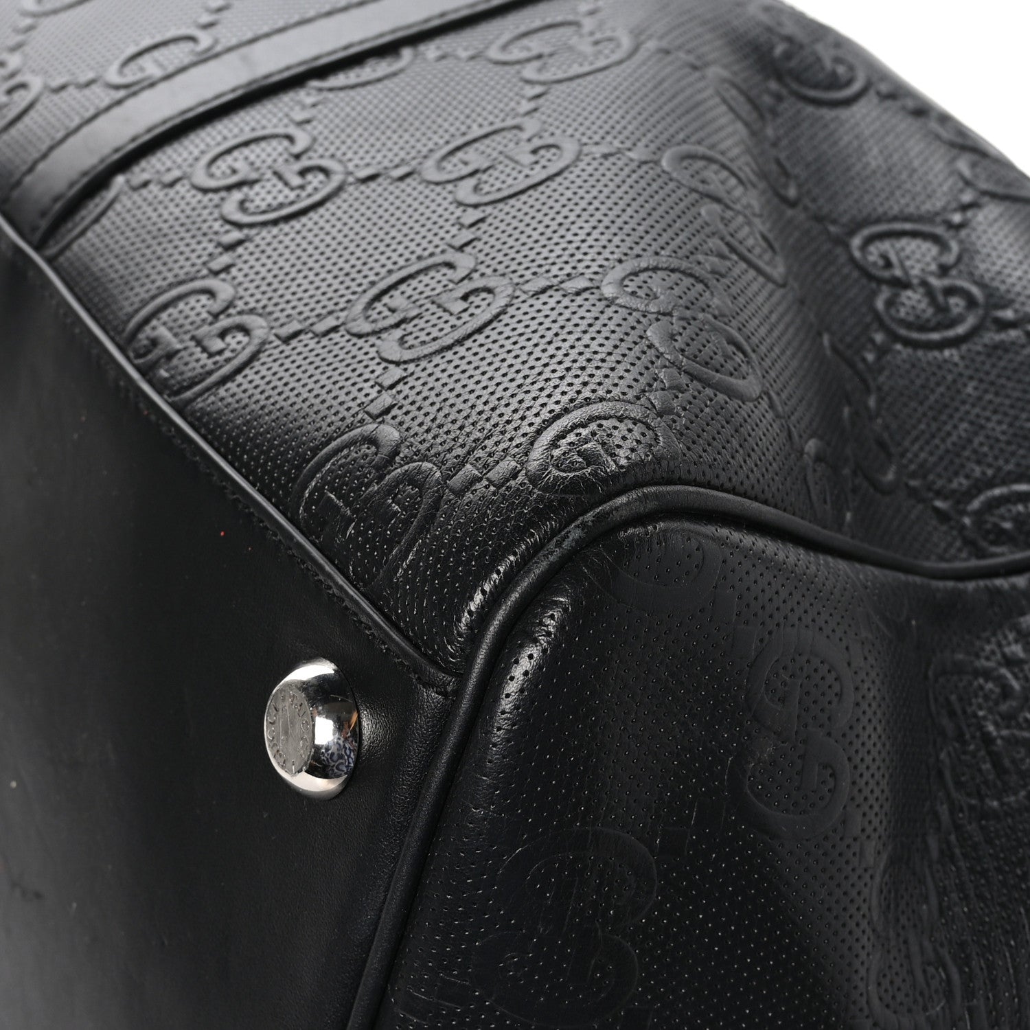 Gucci Calfskin GG Tennis Embossed Duffle Bag Black 9 of 14