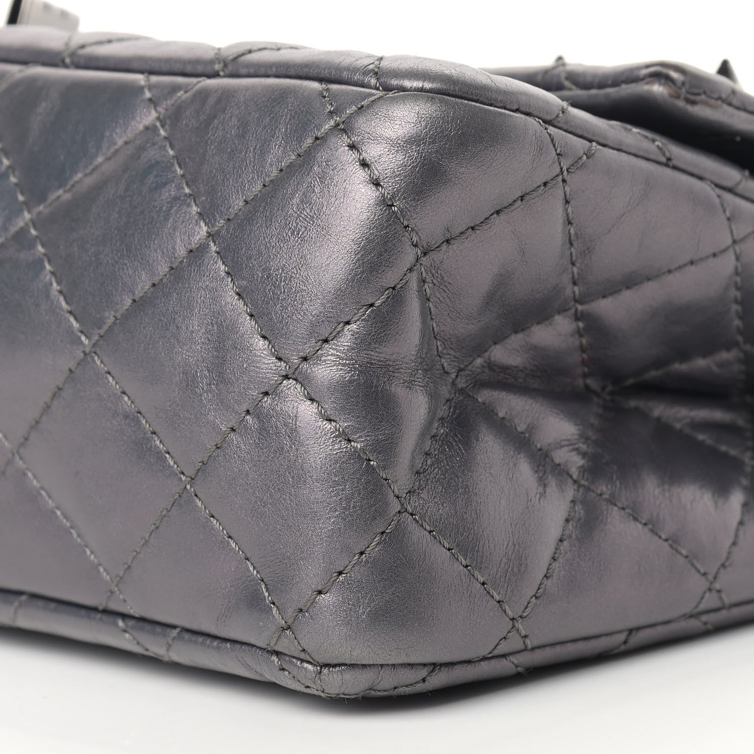 Chanel Metallic Aged Calfskin Quilted Studded 2.55 Reissue 226 Flap Dark Silver 8 of 15