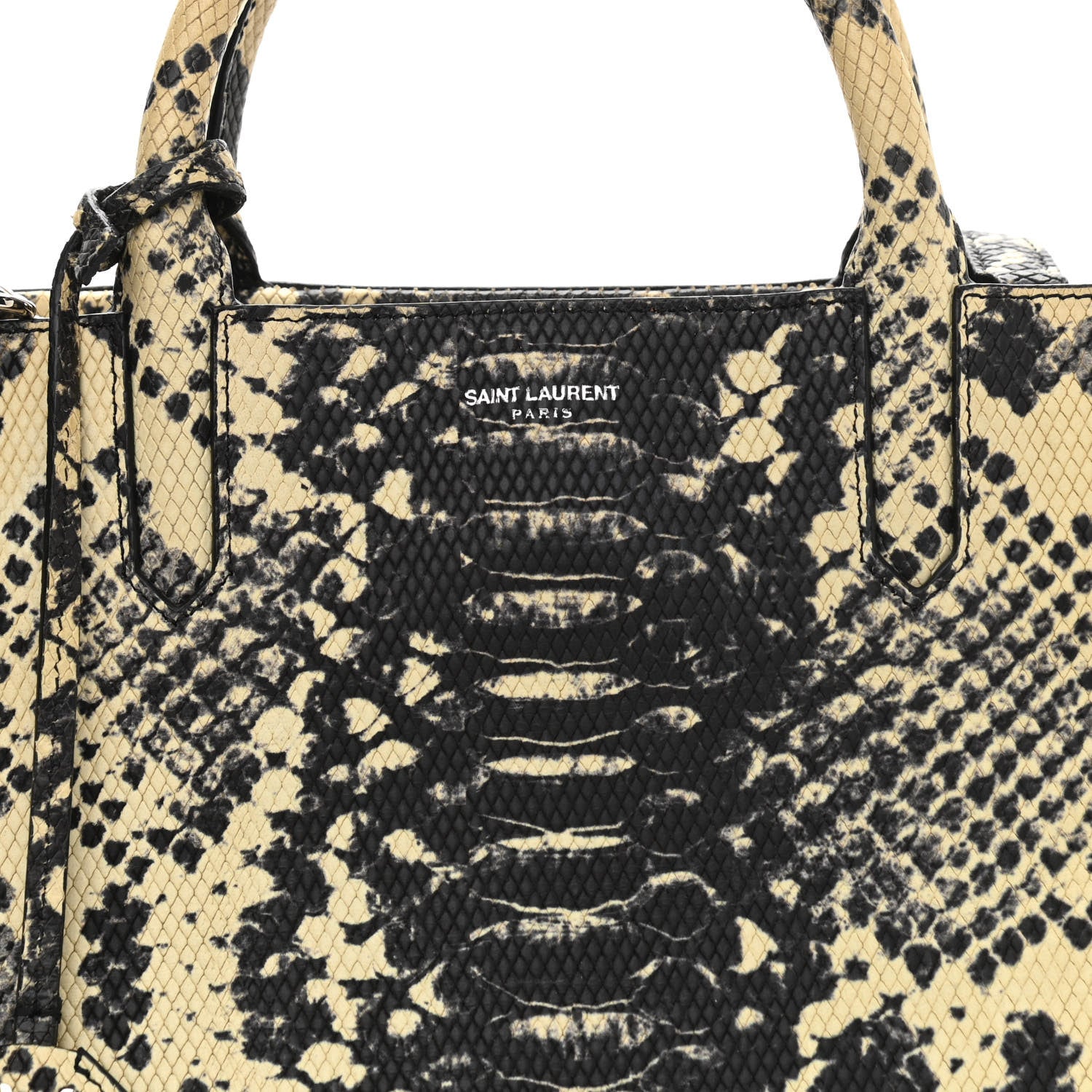 Saint Laurent Calfskin Snakesin Embossed Small Cabas Rive Gauche Black White 8 of 12