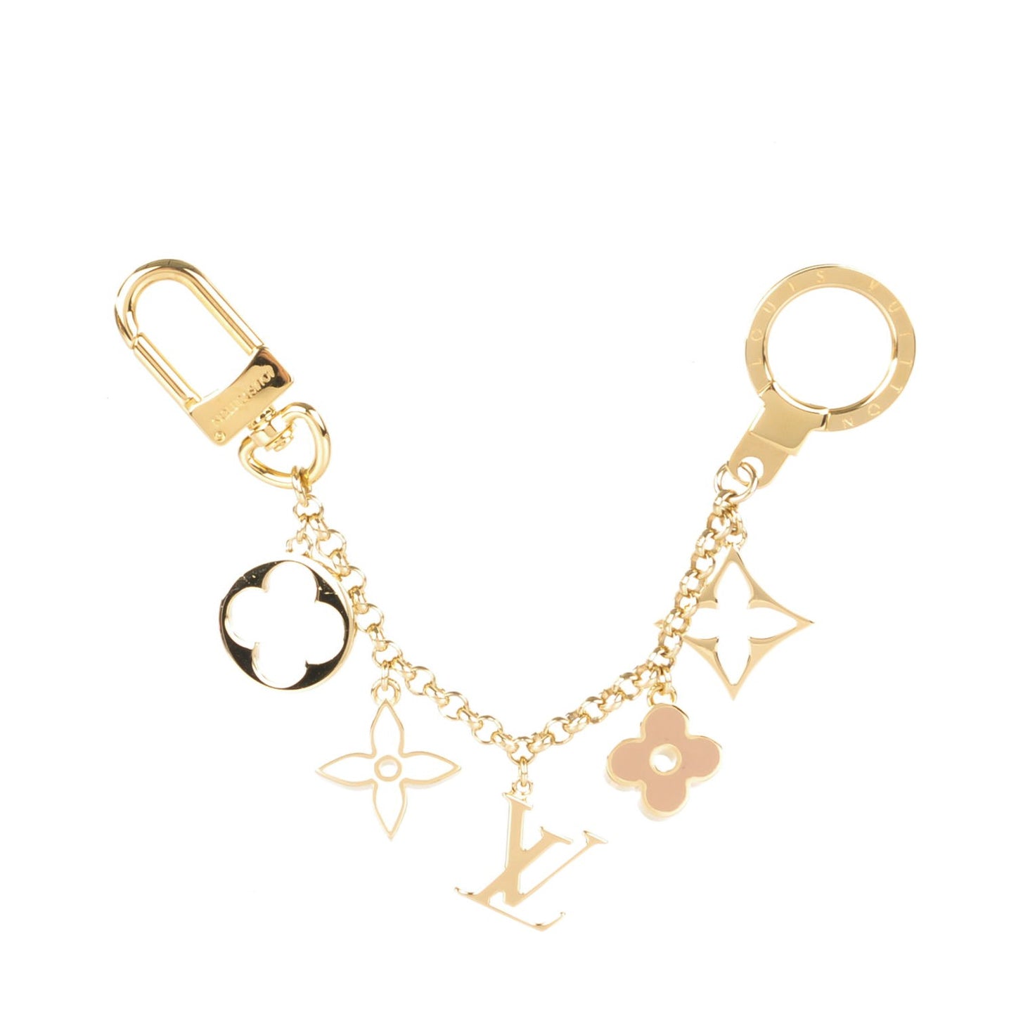 Brass Enamel Fleur De Monogram Bag Charm Chain Gold