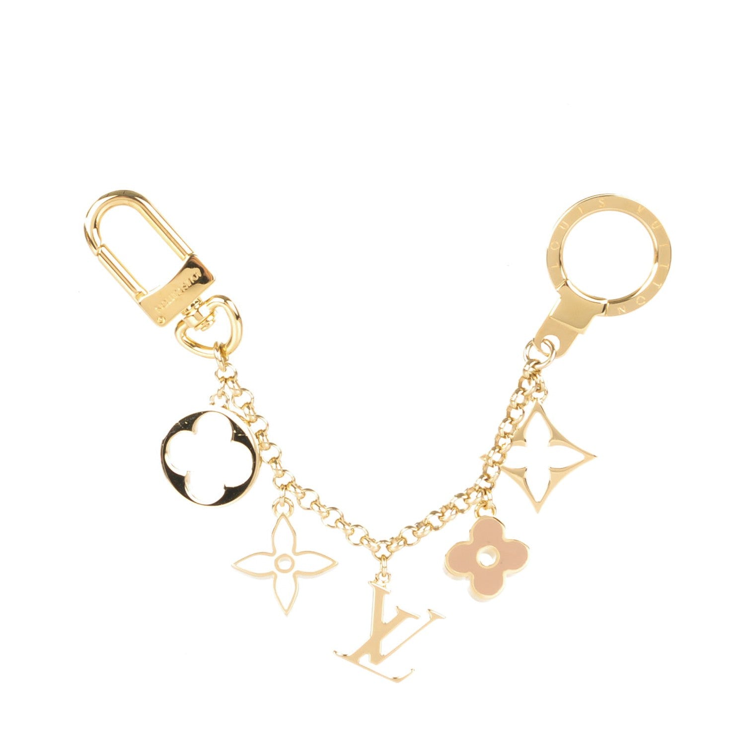 Louis Vuitton Brass Enamel Fleur De Monogram Bag Charm Chain Gold 1 of 3