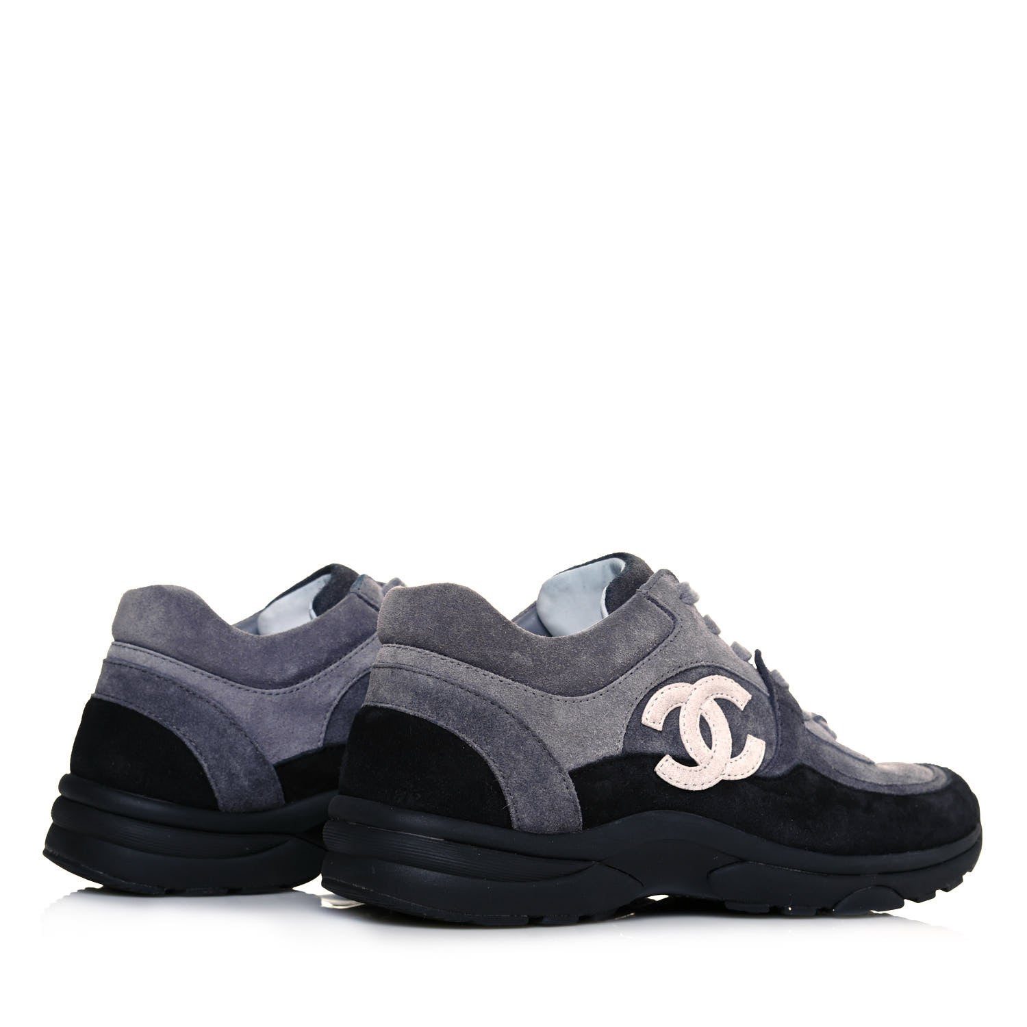 Chanel Suede Calfskin CC Sneakers 37.5 Grey 4 of 7