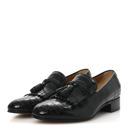 Gucci Crocodile Niloticus Mens Tassel Loafers 8 Black 4 of 13