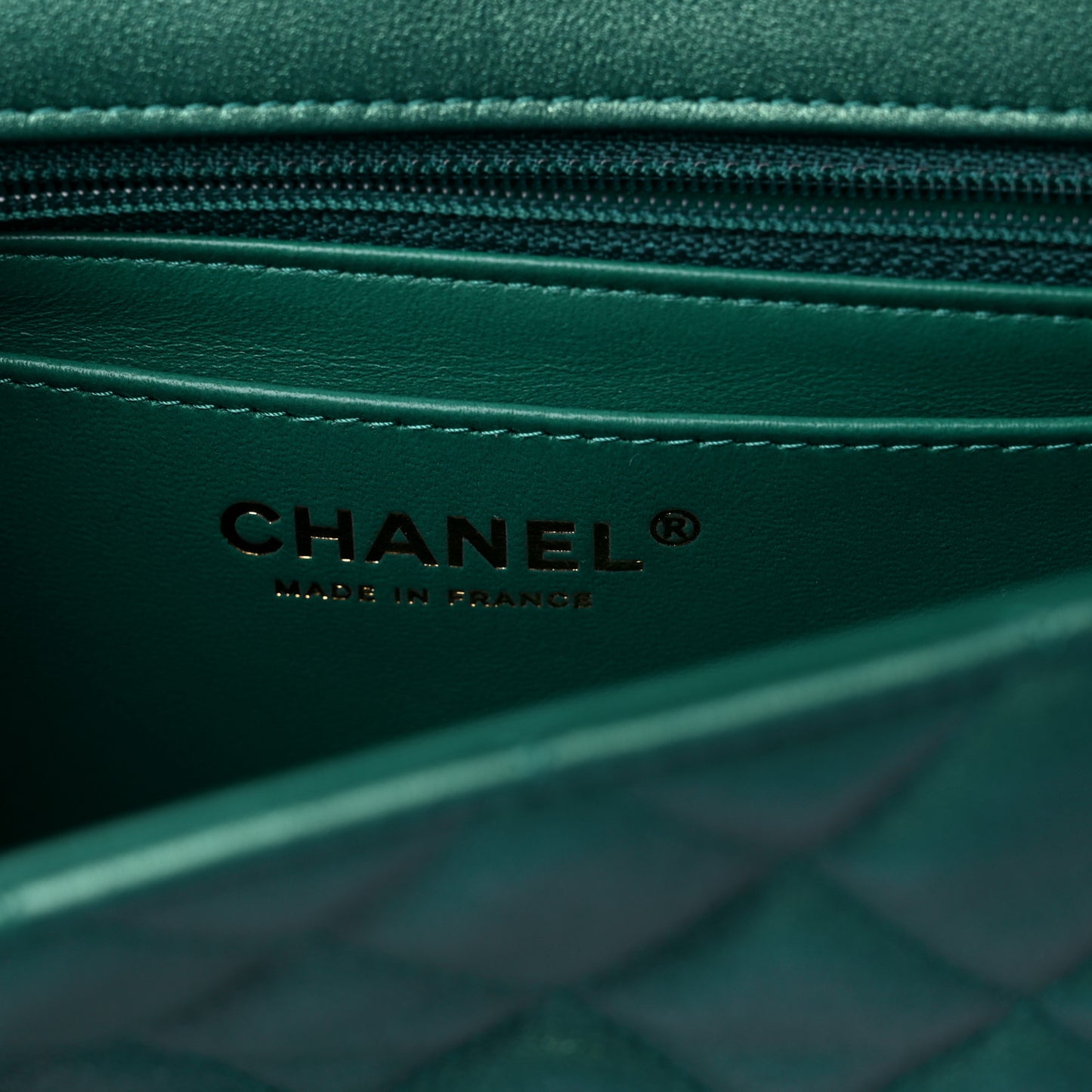 Iridescent Calfskin Quilted Mini Rectangular Flap Green