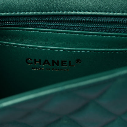 Chanel Iridescent Calfskin Quilted Mini Rectangular Flap Green 6 of 10