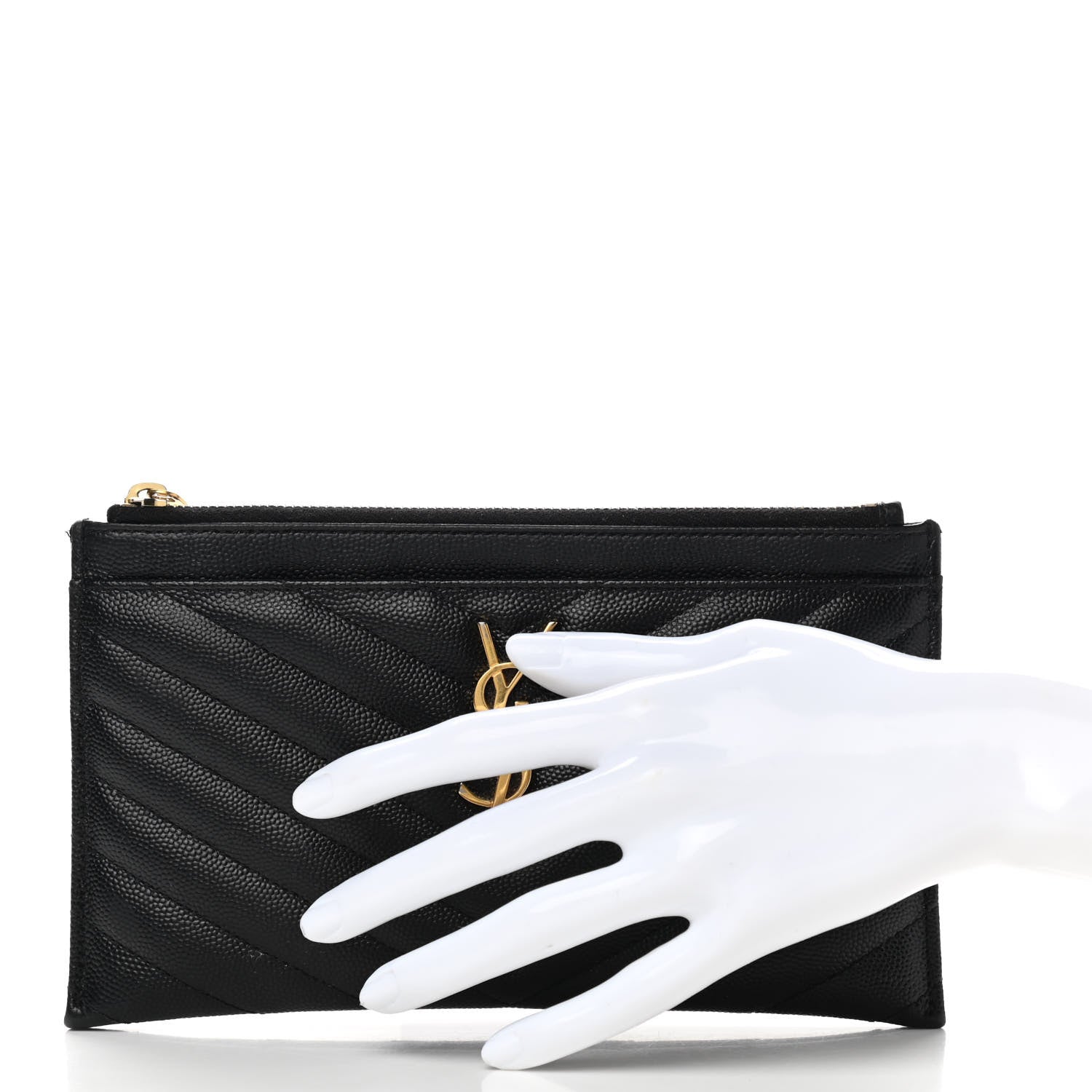 Saint Laurent Grain De Poudre Chevron Monogram Bill Pouch Black 2 of 13