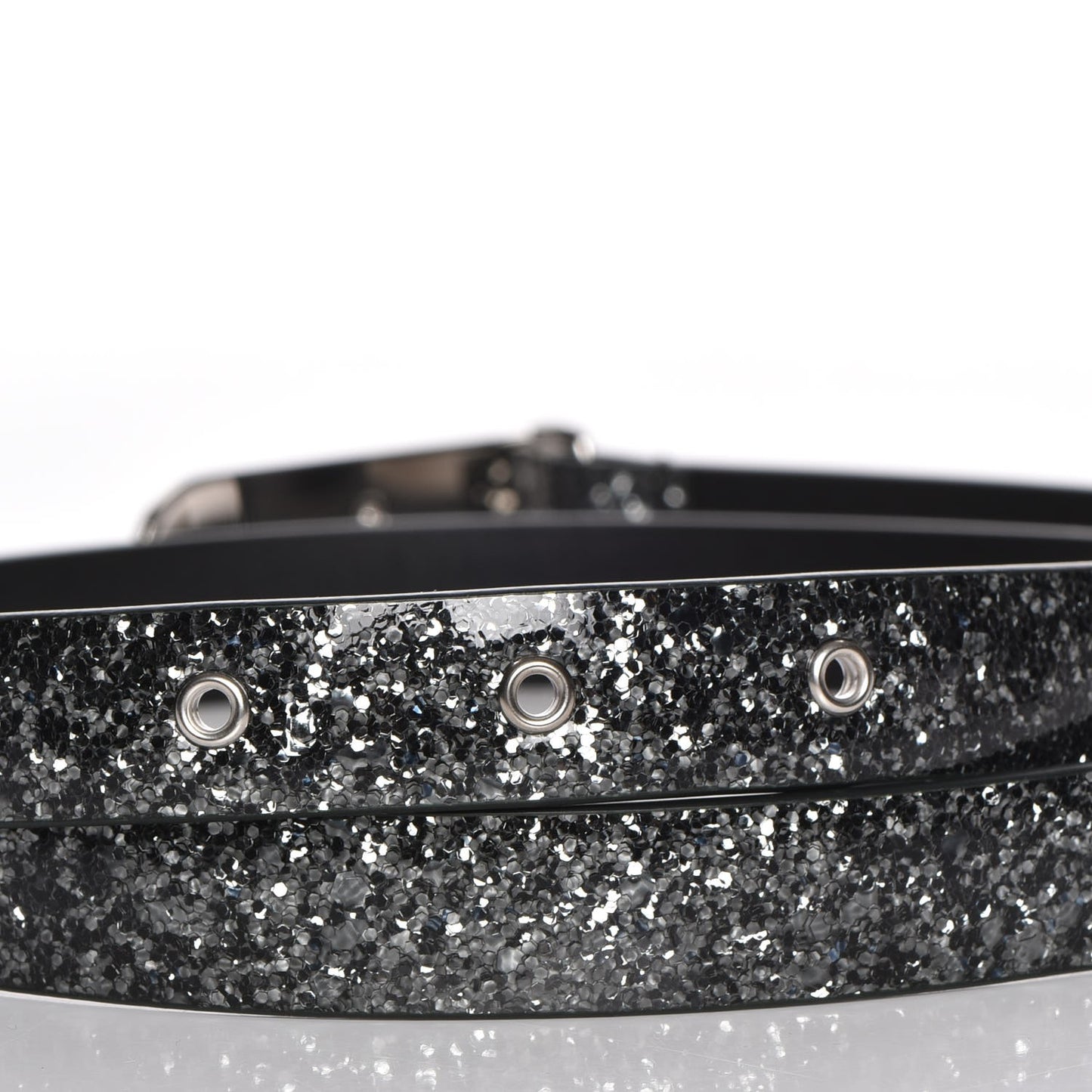 Glitter Calfskin CC Logo Skinny Belt 80 32 Silver