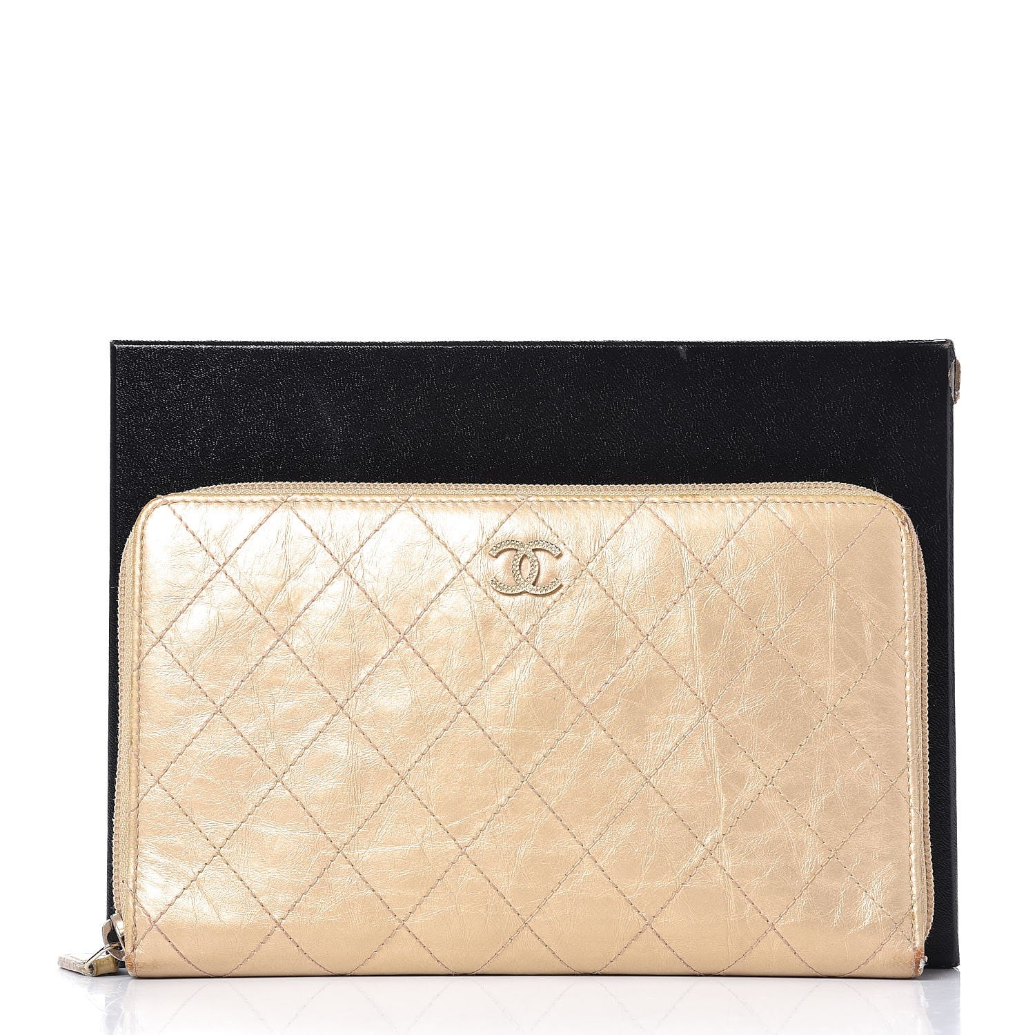 Chanel Metallic Aged Calfskin Quilted Palette Large Zip Around Organizer Wallet Gold 19 of 19