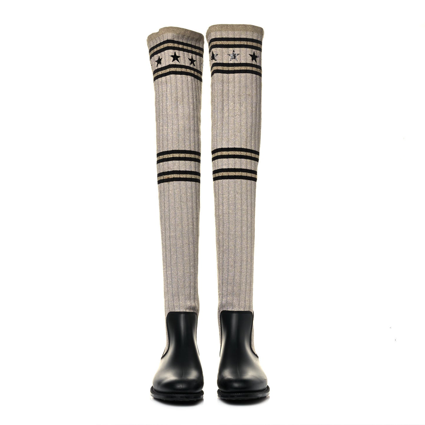 Knit Rubber Storm Over The Knee Boots 40 Silver Gold