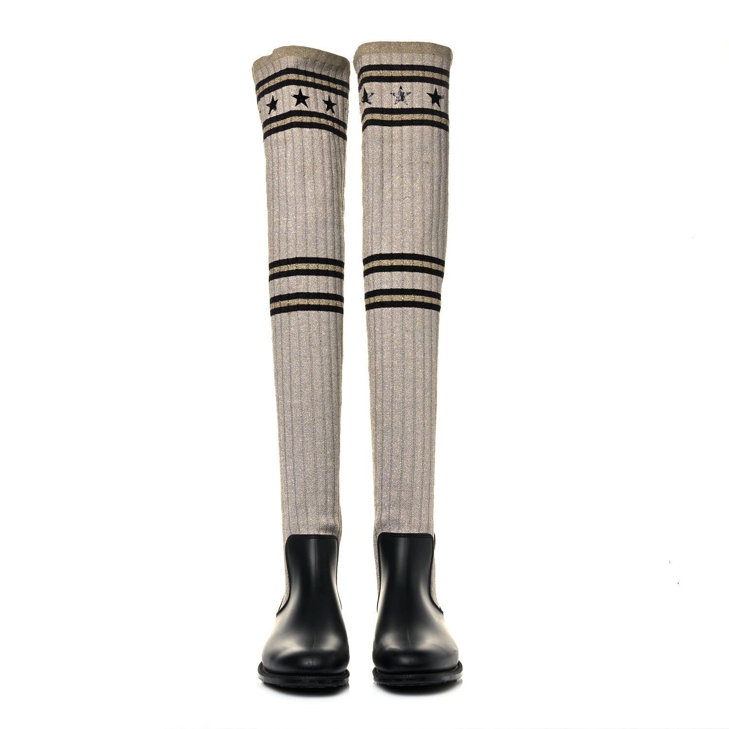 Givenchy Knit Rubber Storm Over The Knee Boots 40 Silver Gold 2 of 10