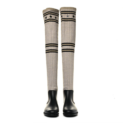 Givenchy Knit Rubber Storm Over The Knee Boots 40 Silver Gold 2 of 10
