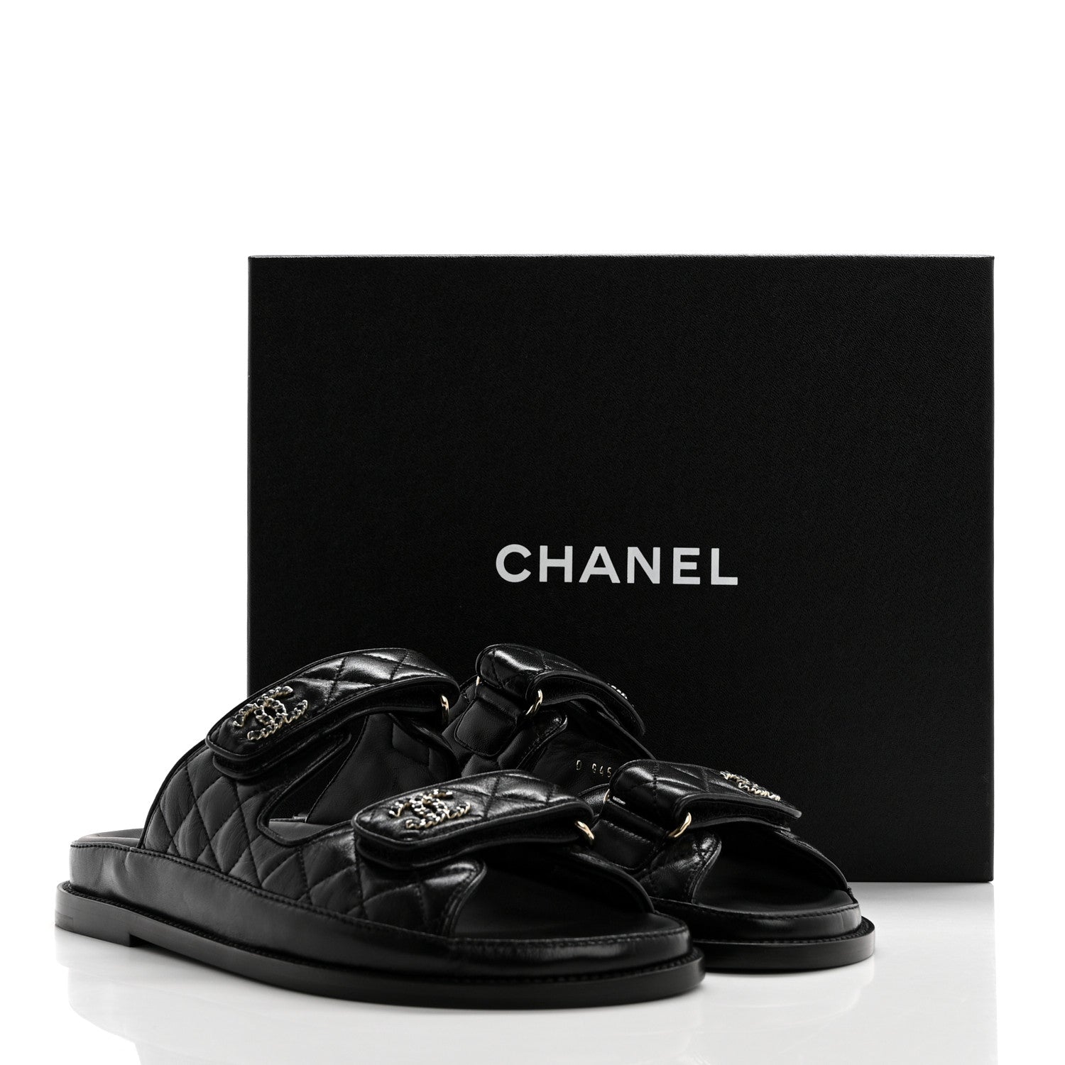 Chanel Lambskin Quilted Velcro Dad Chain CC Slide Sandals 38.5 Black 9 of 9