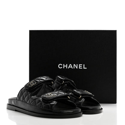 Chanel Lambskin Quilted Velcro Dad Chain CC Slide Sandals 38.5 Black 9 of 9