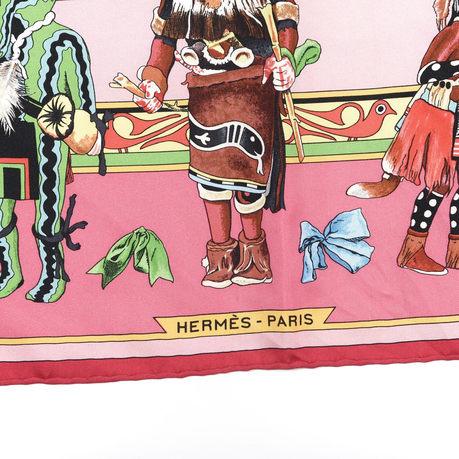 Hermes Silk Kachinas Wash Scarf 90 Rose Bleu Corail 3 of 7