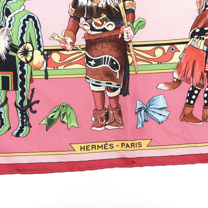 Hermes Silk Kachinas Wash Scarf 90 Rose Bleu Corail 3 of 7