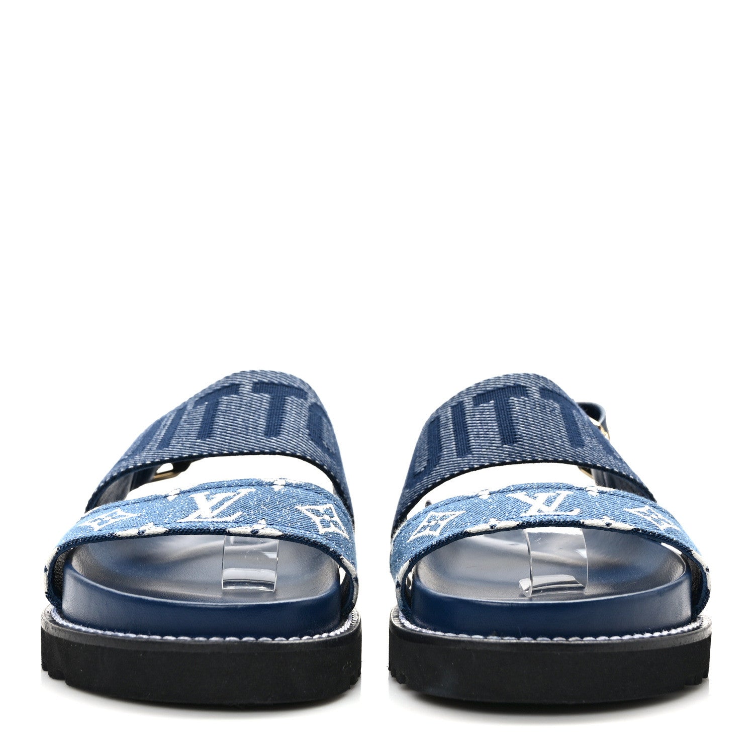 Louis Vuitton Monogram Denim Paseo Flat Comfort Sandals 39.5 Navy Blue 2 of 8