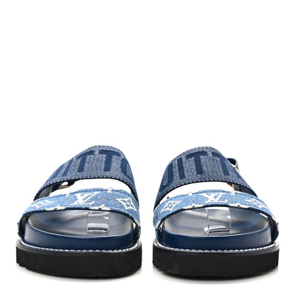 Louis Vuitton Monogram Denim Paseo Flat Comfort Sandals 39.5 Navy Blue 2 of 8