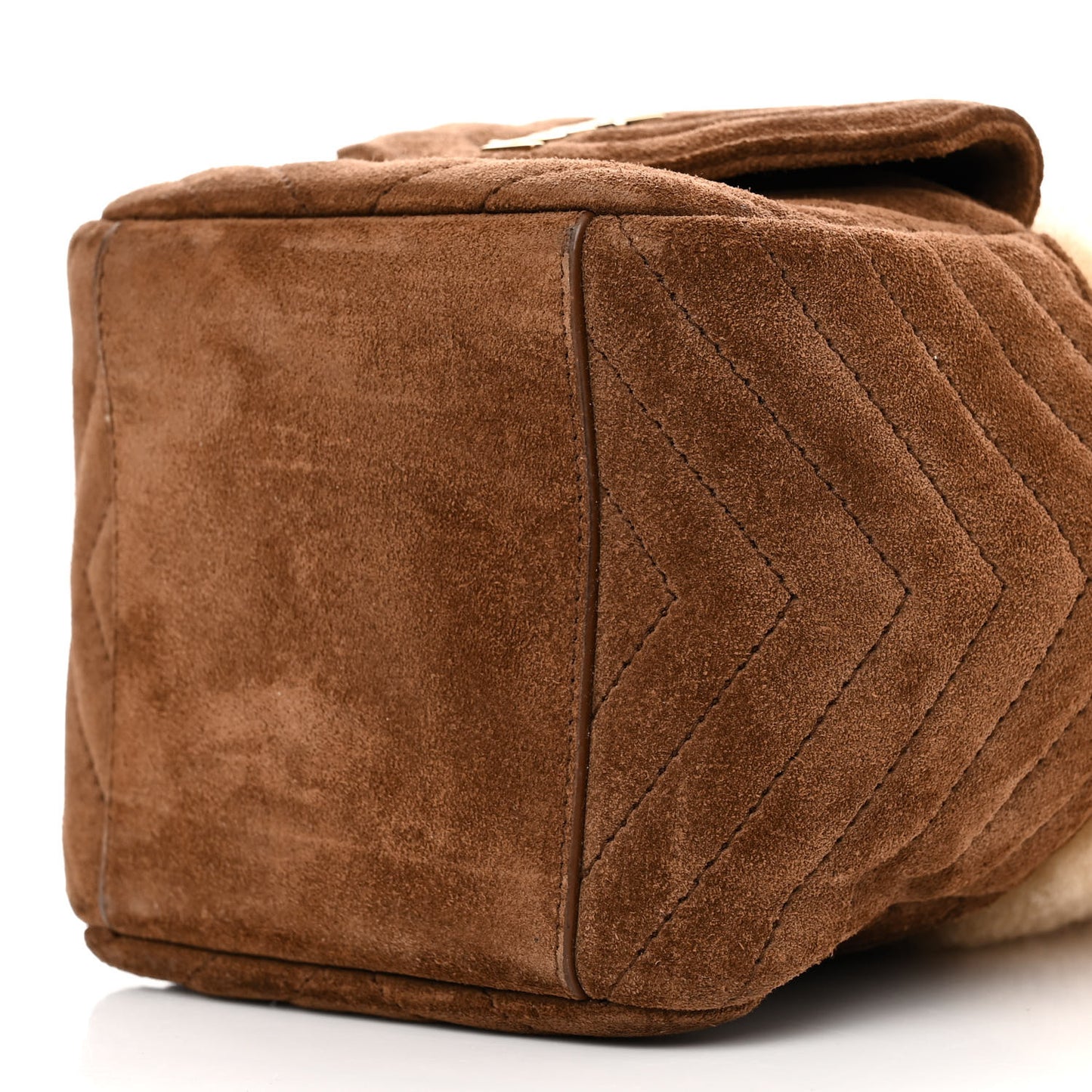 Shearling Suede Monogram Joe Nano Bucket Bag Dark Cigar Natural Beige