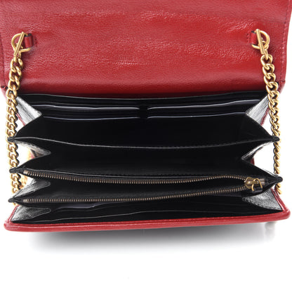Gucci Vintage Effect Calfskin Matelasse Diagonal Torchon GG Marmont Chain Wallet Black Romantic Cherry 5 of 13