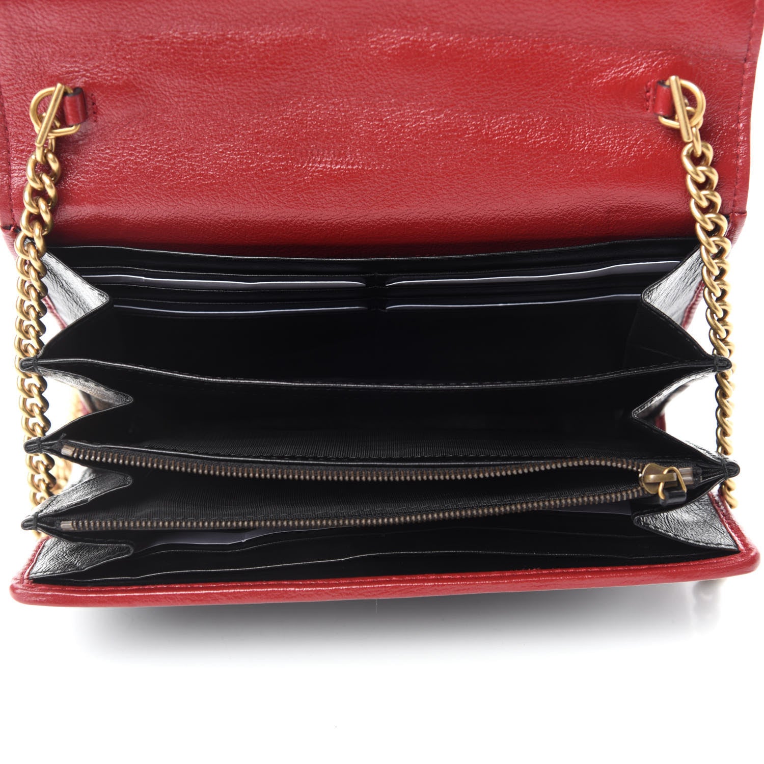 Gucci Vintage Effect Calfskin Matelasse Diagonal Torchon GG Marmont Chain Wallet Black Romantic Cherry 8 of 28