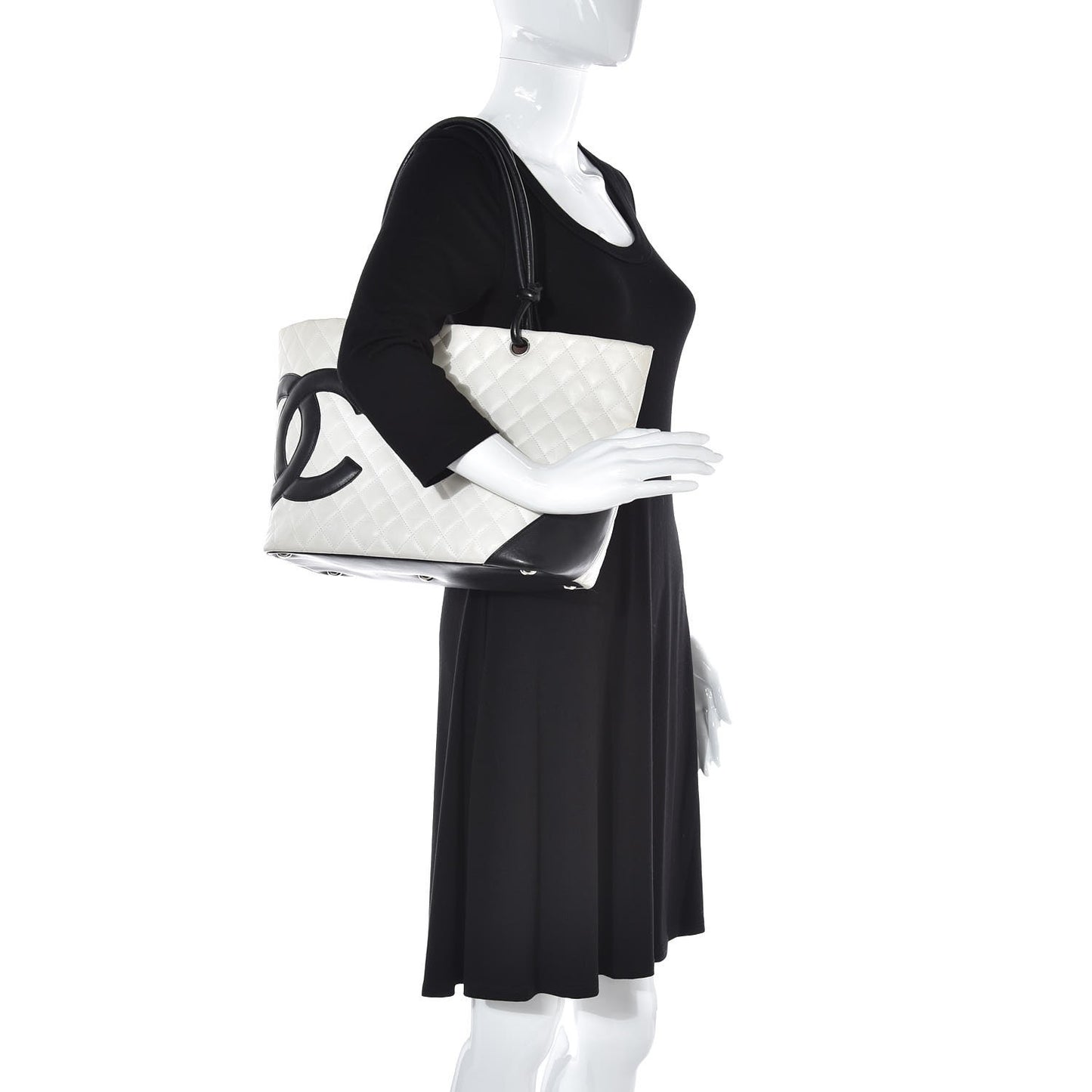 Calfskin Quilted Large Cambon Tote White Black