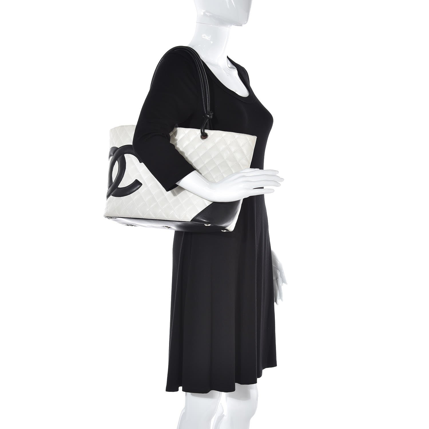 Chanel Calfskin Quilted Large Cambon Tote White Black 2 of 14