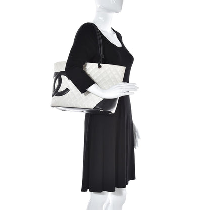 Chanel Calfskin Quilted Large Cambon Tote White Black 2 of 14