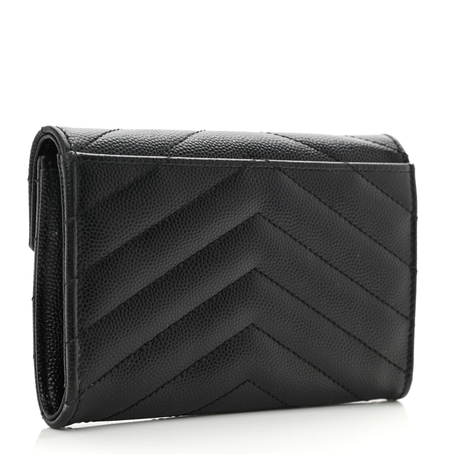 Saint Laurent Grain De Poudre Matelasse Chevron Small Monogram Envelope Wallet Black 3 of 7