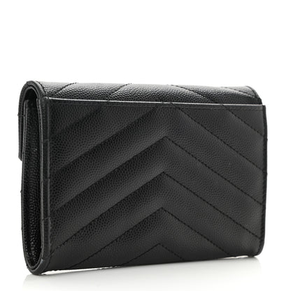 Saint Laurent Grain De Poudre Matelasse Chevron Small Monogram Envelope Wallet Black 3 of 7