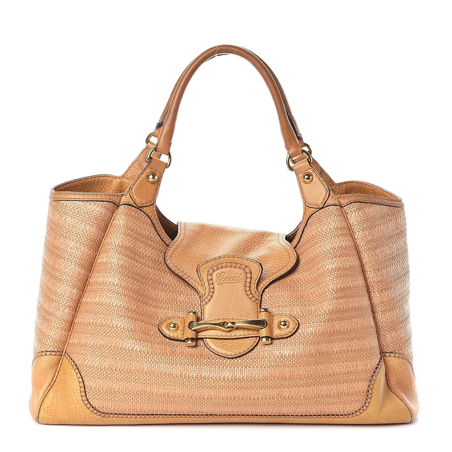 Gucci Straw Large New Pelham Shoulder Bag Tan 1 of 15