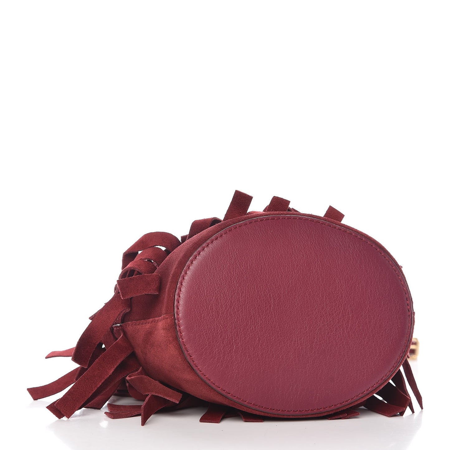 Suede Fringe Mini Bucket Bag Cherry
