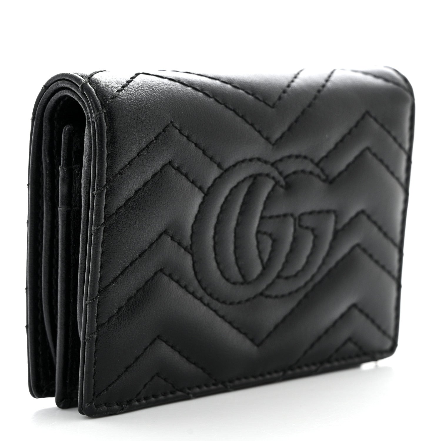 Gucci Calfskin Matelasse GG Marmont Card Case Wallet Black 3 of 12