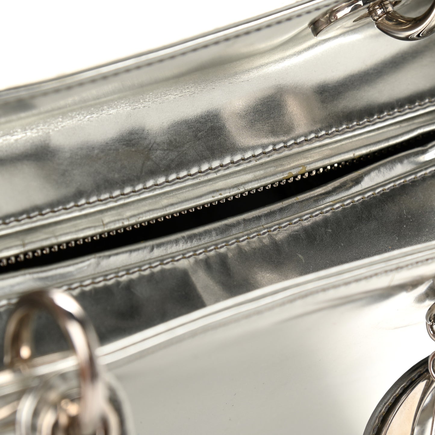 Metallic Patent Calfskin Medium Lady Dior Silver