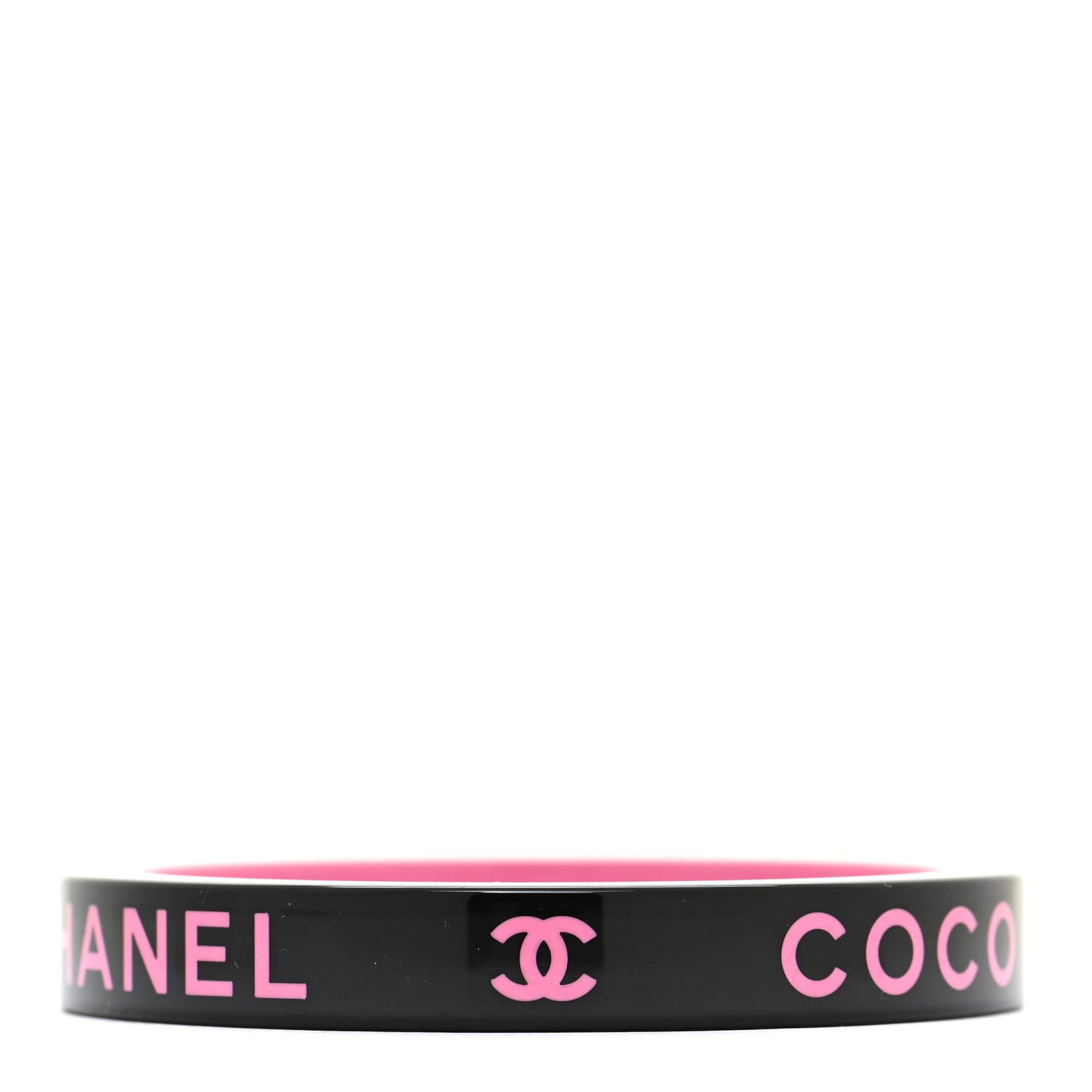 Chanel Resin Logo Bangle Bracelet Pink Black 1 of 5