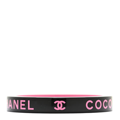 Chanel Resin Logo Bangle Bracelet Pink Black 1 of 5