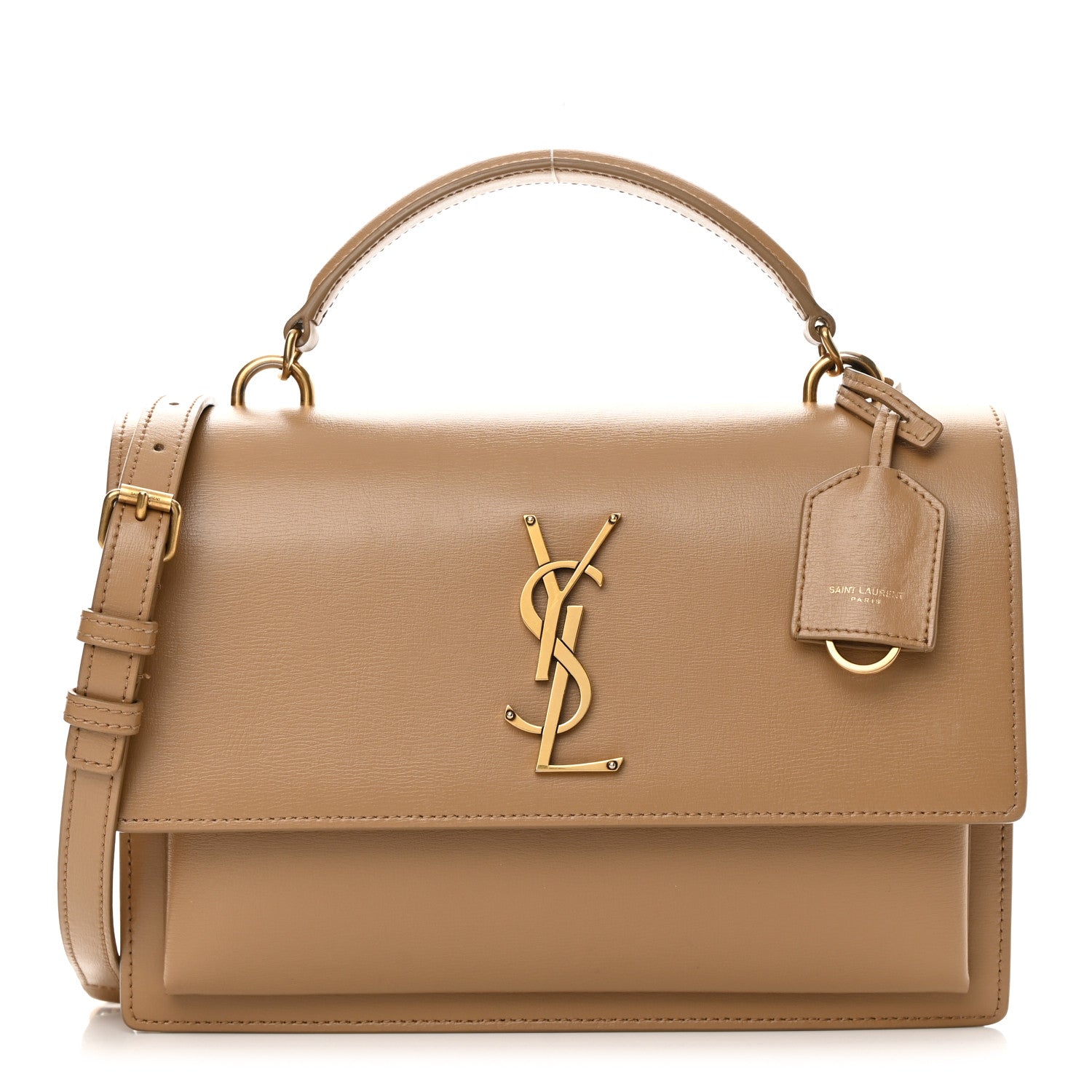 Saint Laurent Smooth Calfskin Medium Monogram Sunset Satchel Natural Tan 1 of 11