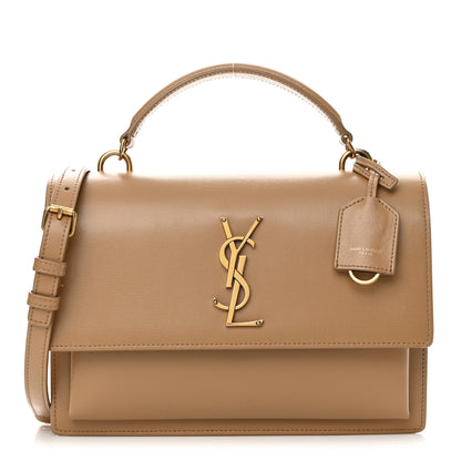 Saint Laurent Smooth Calfskin Medium Monogram Sunset Satchel Natural Tan 1 of 11