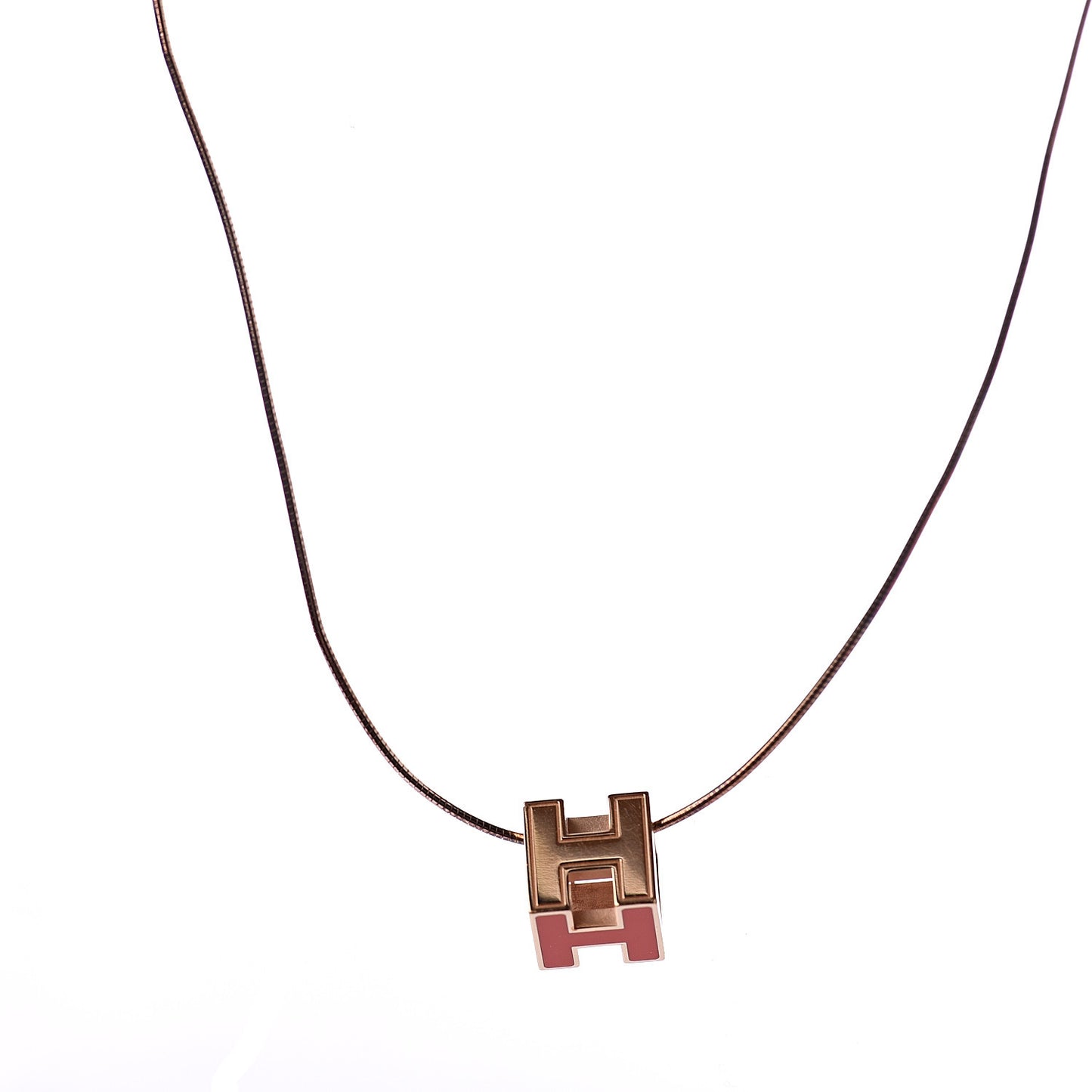 Rose Gold Lacquered Cage d'H Pendant Necklace Orange Fonce