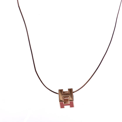 Hermes Rose Gold Lacquered Cage d'H Pendant Necklace Orange Fonce 4 of 6