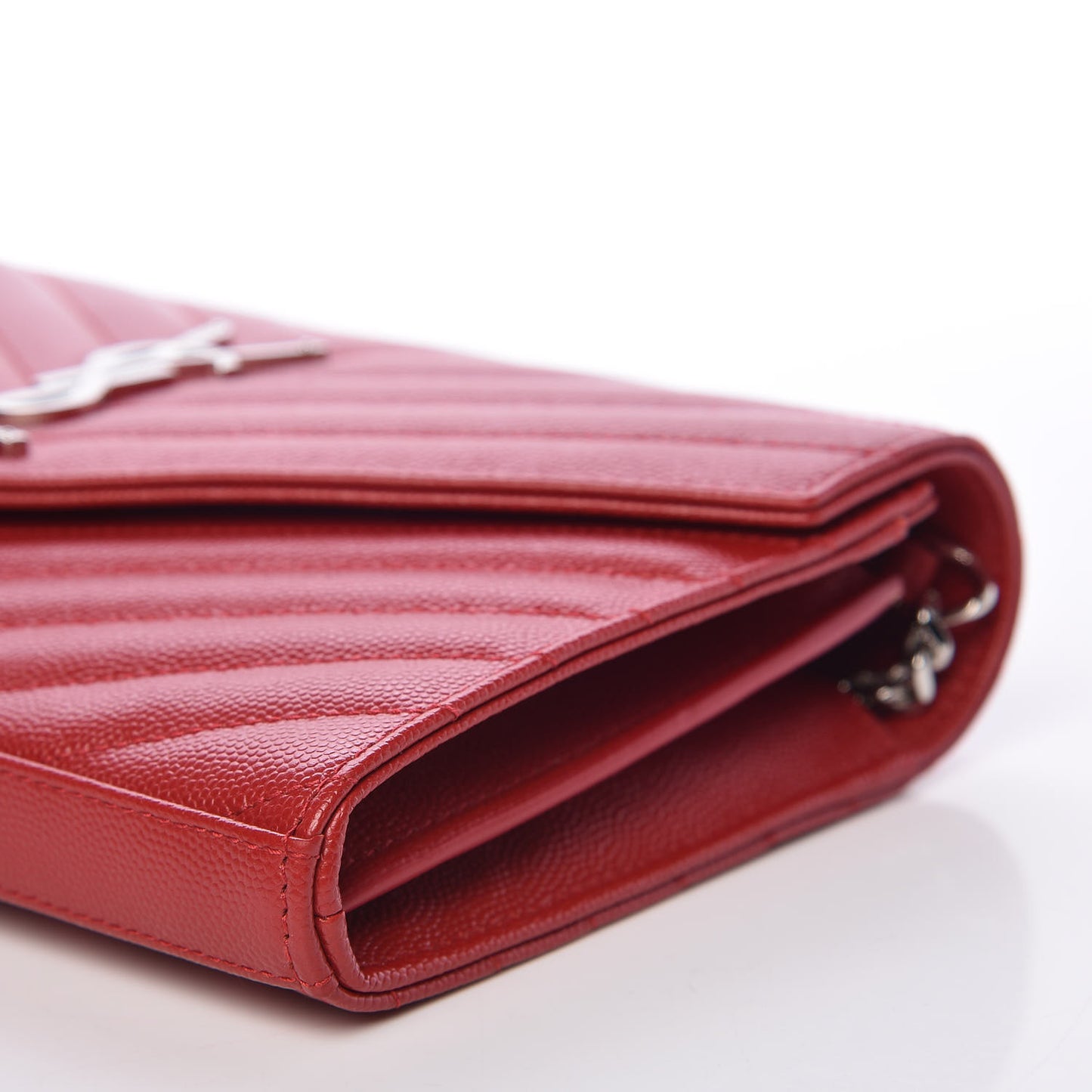 Grain De Poudre Matelasse Chevron Monogram Chain Wallet New Red