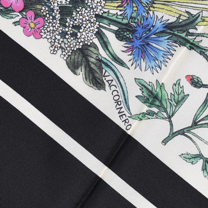 Gucci Silk Floral Festival Square Scarf Black Ivory 4 of 6
