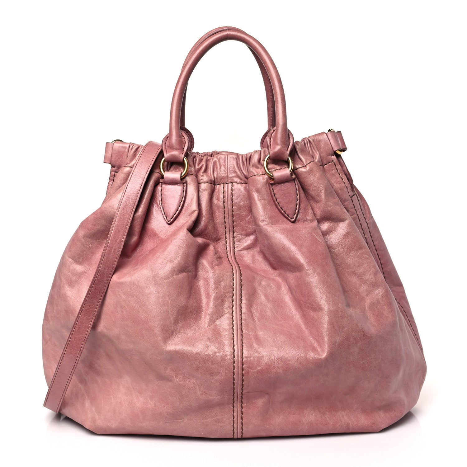 Miu Miu Vitello Shine Shopping Tote Loto 1 of 9