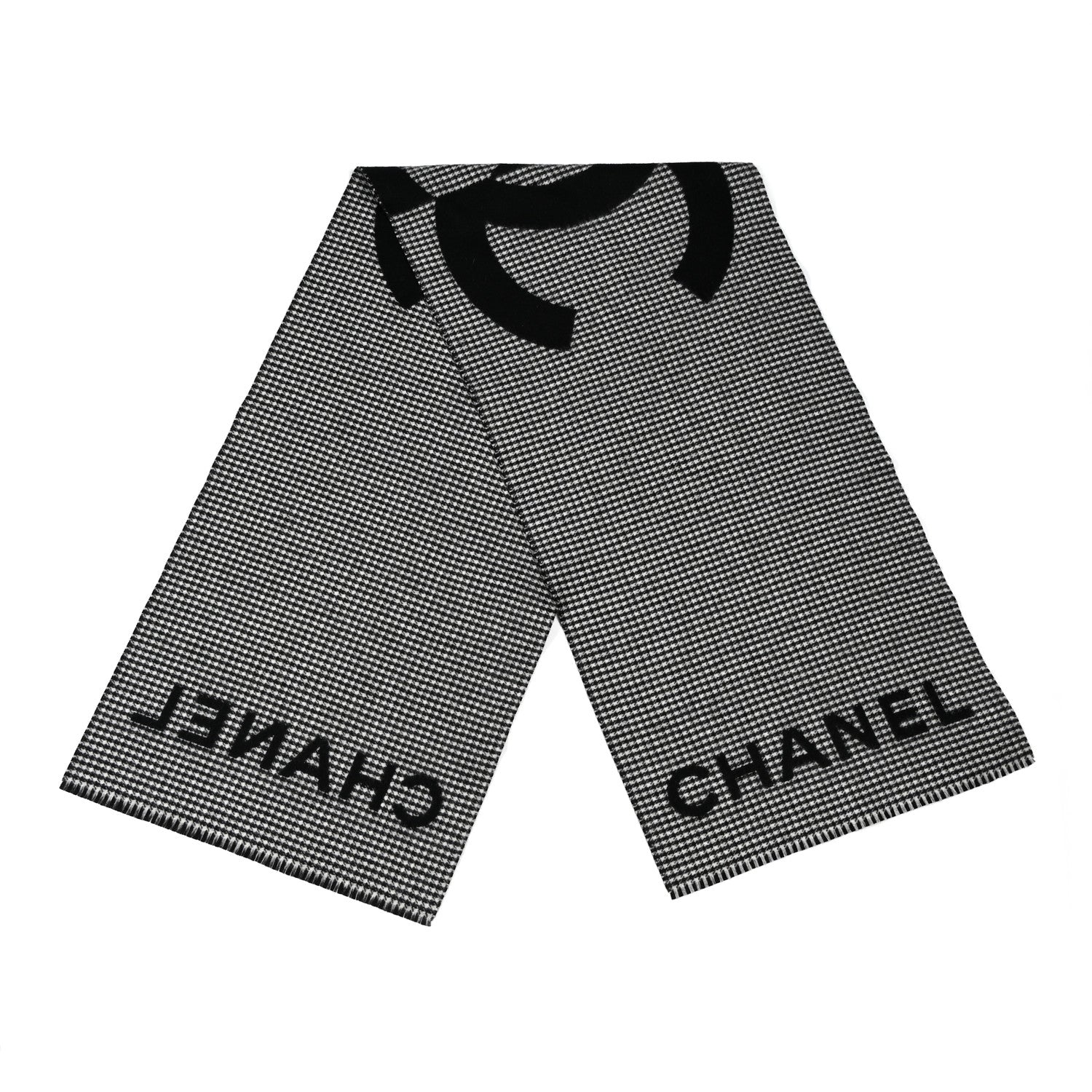 Chanel Cashmere CC Stole Black Grey 2 of 3