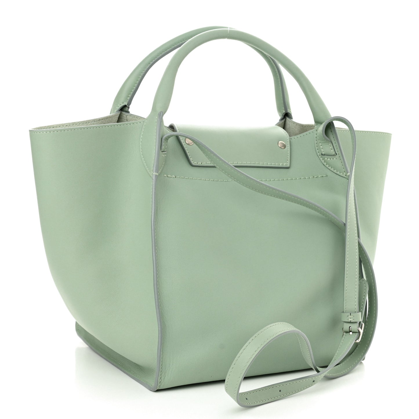 Supple Grained Calfskin Long Strap Small Big Bag Almond