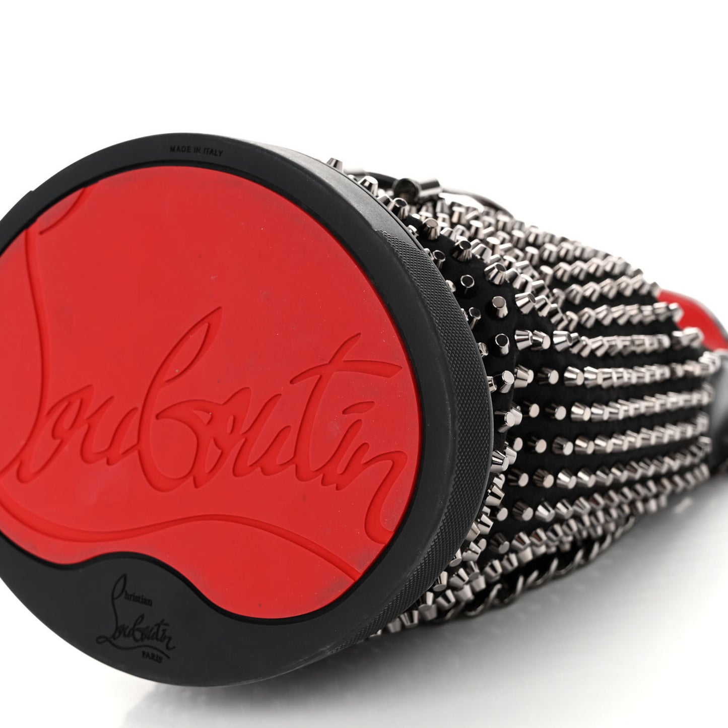 Silk Satin Calfskin Marie Jane Loubirun Studded Bucket Black