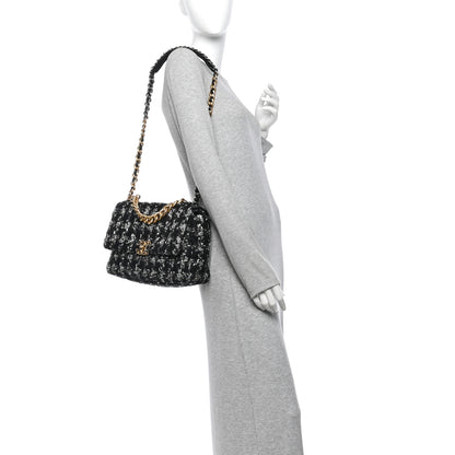 Chanel Tweed Quilted Large Chanel 19 Flap Black Silver Ecru 2 of 11