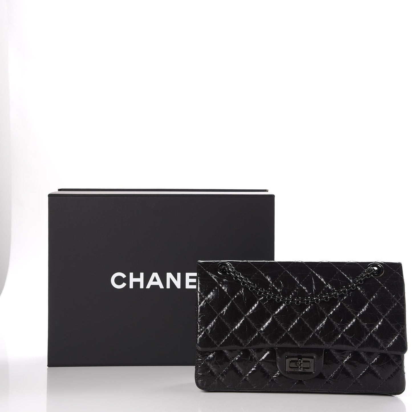 Glazed Calfskin Quilted 2.55 Reissue 225 Flap Black