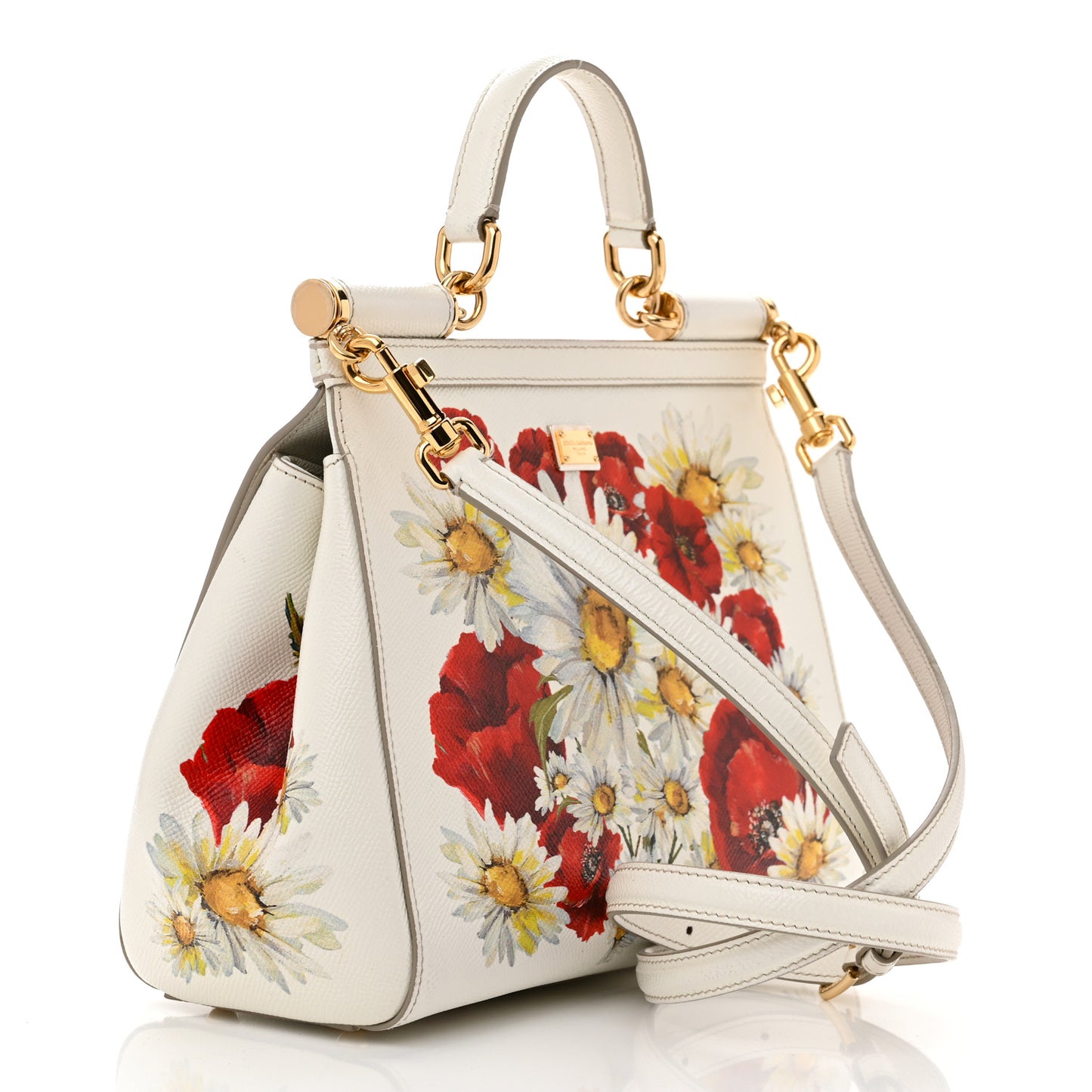 DOLCE & GABBANA Dauphine St.Giap Papaveri Print Medium Miss Sicily Satchel White Multicolor
